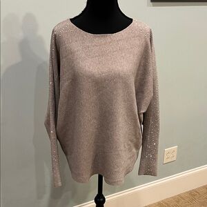 Elegant Women's Scoop Neck Sweater with Rhinestone Accents